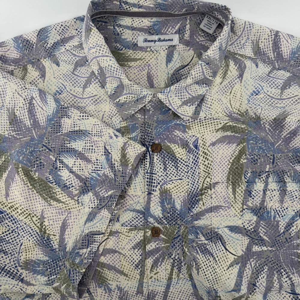 Tommy Bahama IslandZone Mens XXL Silk Blend Palm‎ Print Short Sleeve Shirt Blue